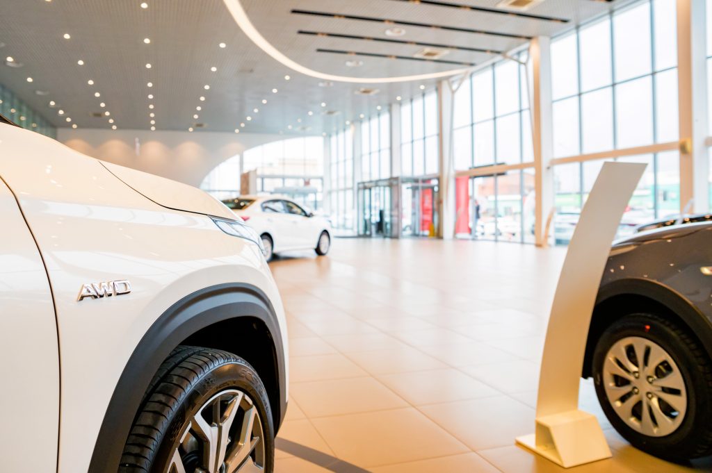 Brand new cars at the dealer showroom