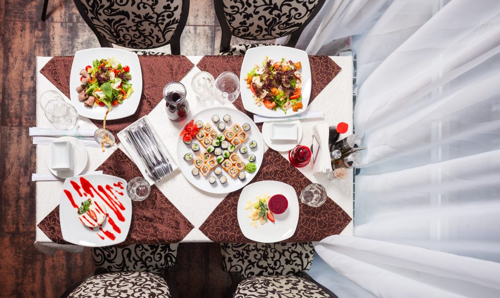 Table at restraurant served for four people